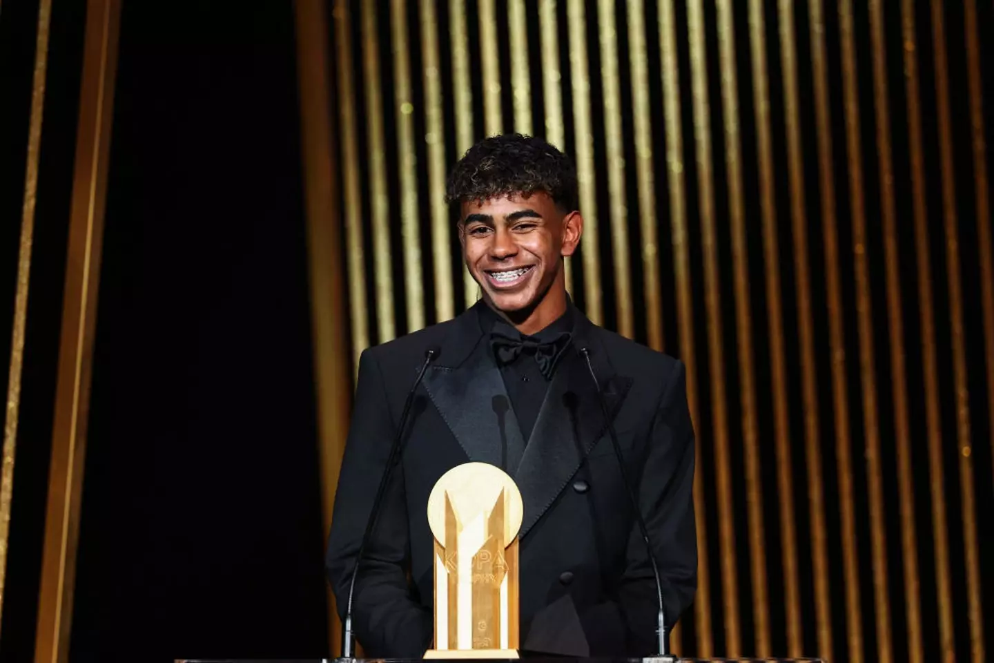 Yamal was given the Kopa Trophy for best under-21 player during the 2024 Ballon d'Or ceremony. (Image: Getty)