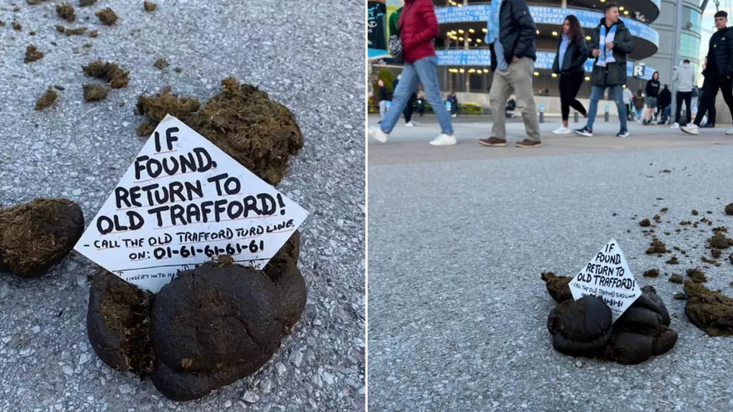 Manchester City Fans Brutally Mock Manchester United With Pile Of DUNG Outside The Etihad