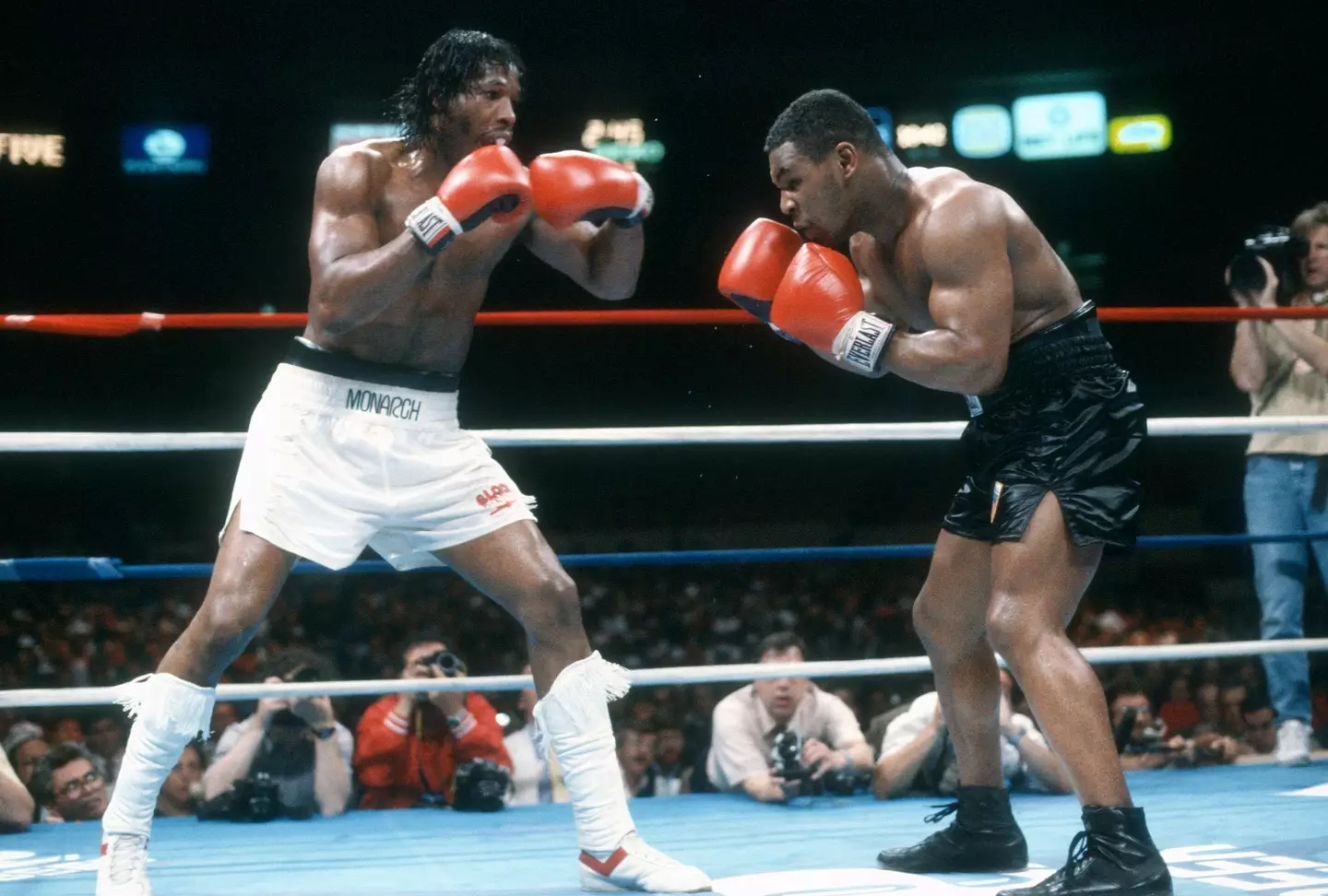 Mike Tyson and Mitch Green during their heavyweight bout. Image: Getty