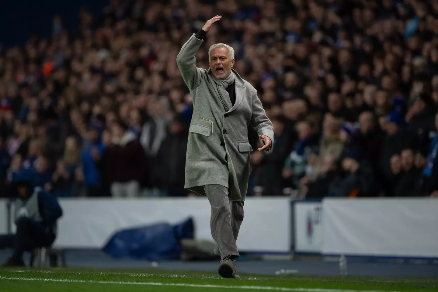 Jose Mourinho on the touchline at Ibrox. Image: Getty