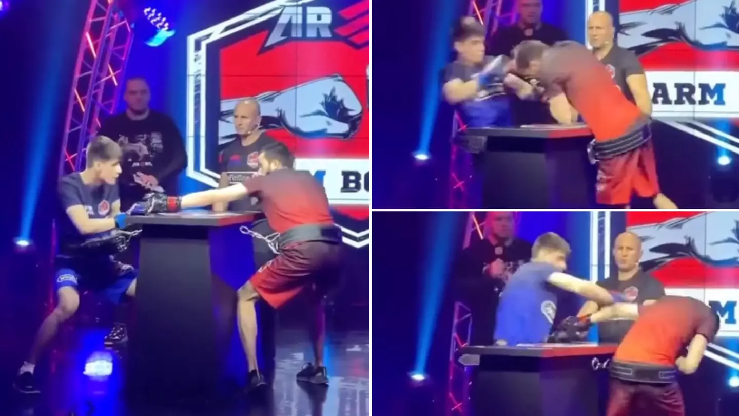 Two Russian Boxers Fight While Strapped To A Table In Bizarre Format Dubbed 'Arm Boxing'