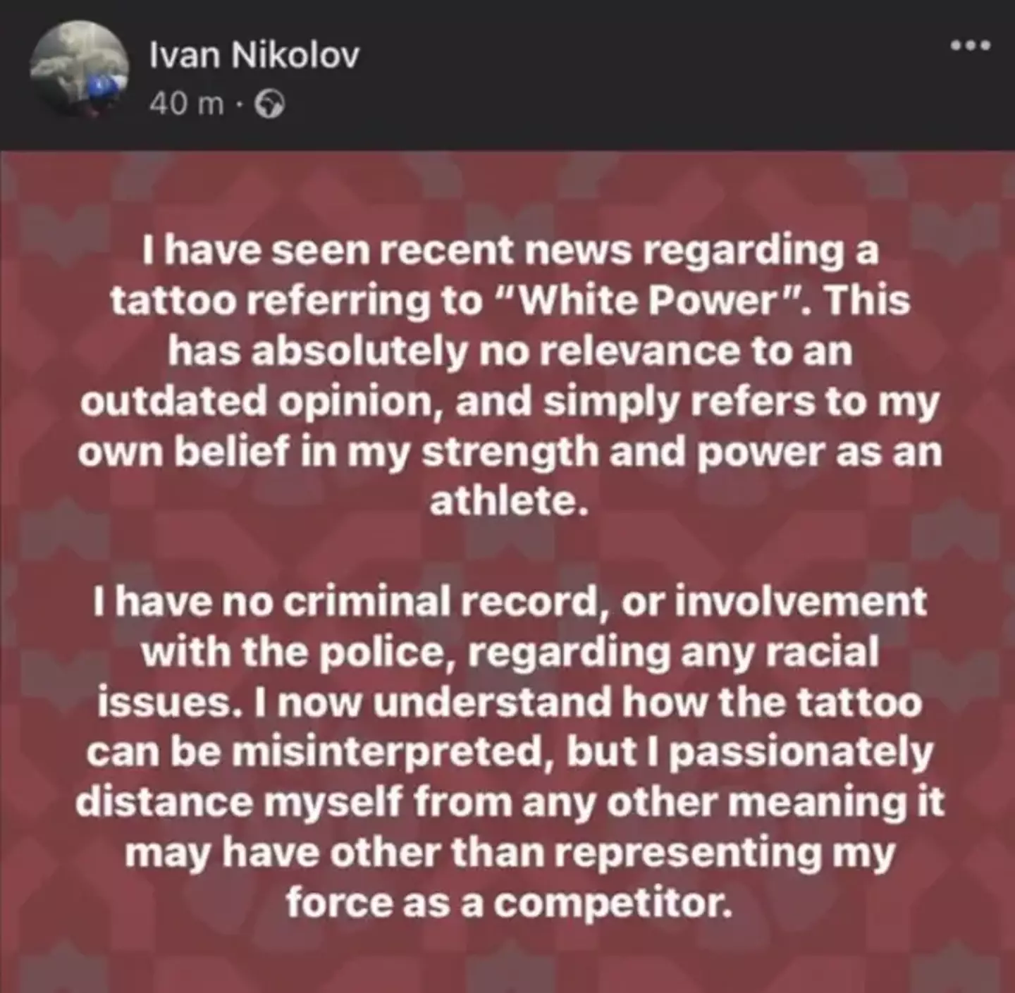 Ivan Nikolov appeared to respond to the backlash about his tattoos.