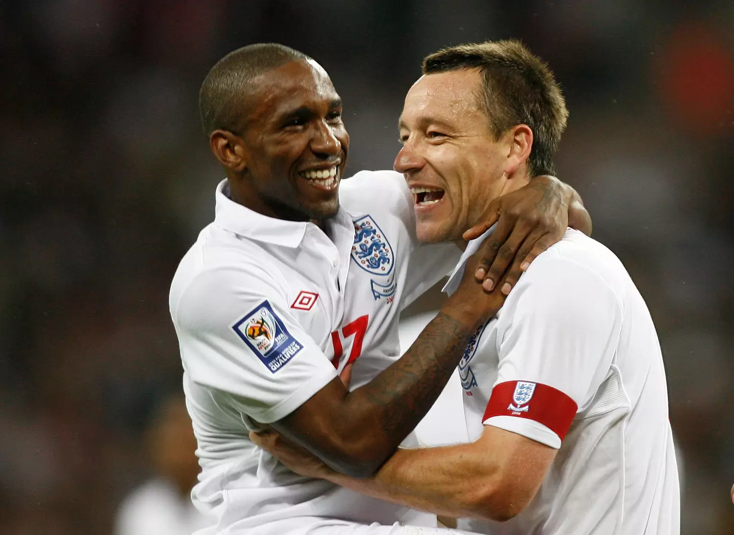 Jermain Defoe and John Terry celebrate an England goal. Image: Getty