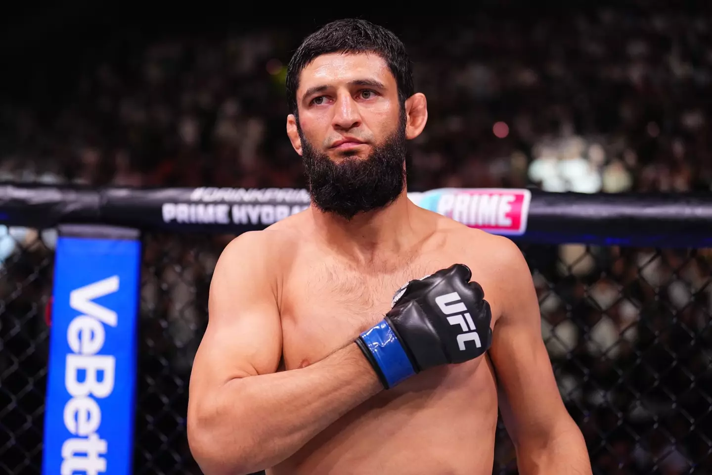 Khamzat Chimaev returns to the Octagon on Saturday night. Image: Getty