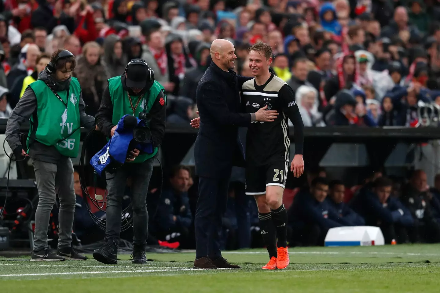 Frenkie de Jong with Manchester United manager Erik ten Hag when the pair were together at Ajax in 2019 |