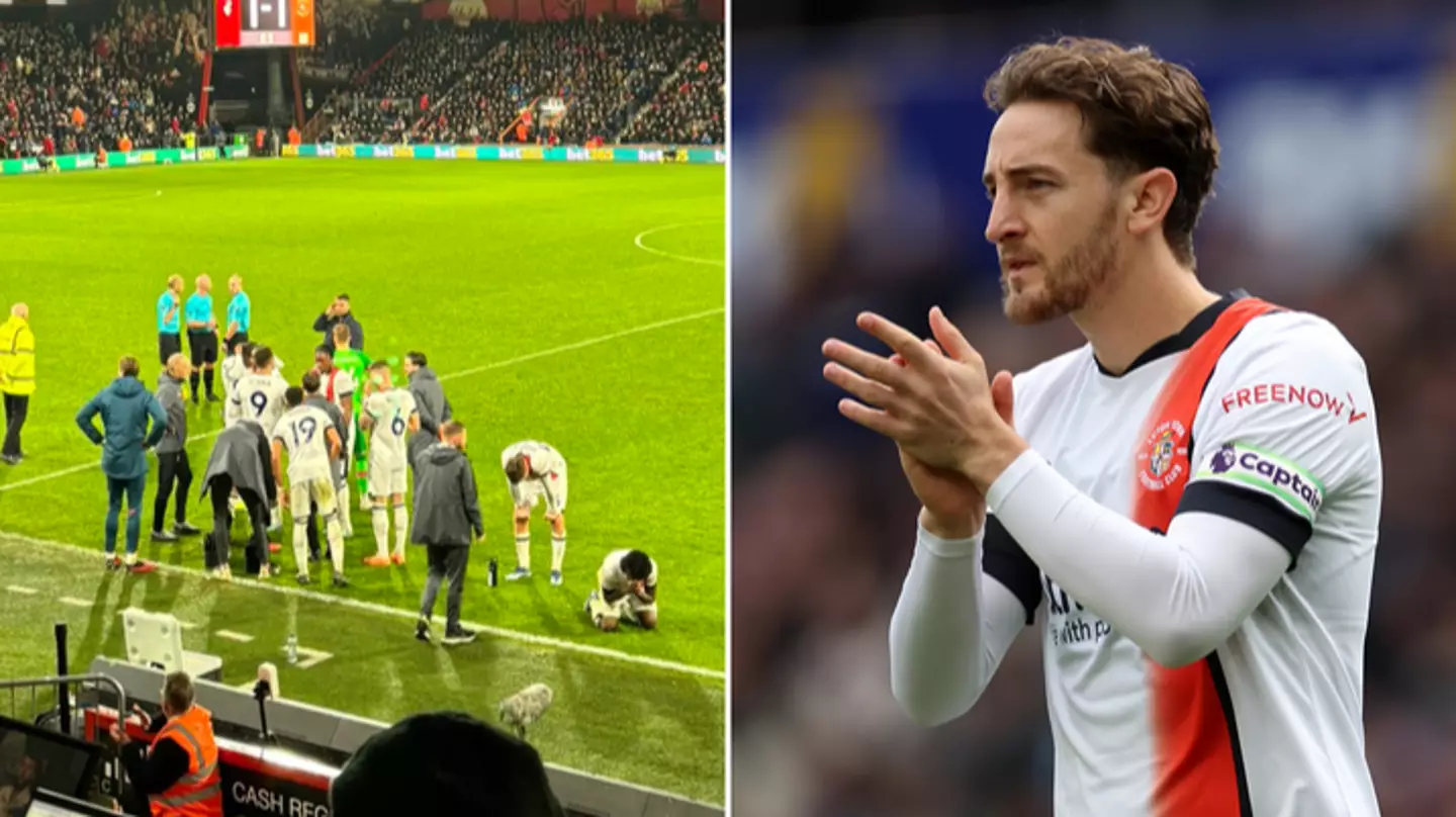 Rob Edwards leads Luton Town players off the pitch after Tom Lockyer goes down during Bournemouth game