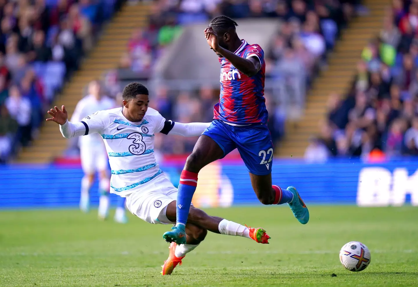 Chelsea's Wesley Fofana (left) and Crystal Palace's Odsonne Edouard battle for the ball during the Premier League match at Selhurst Park, London.