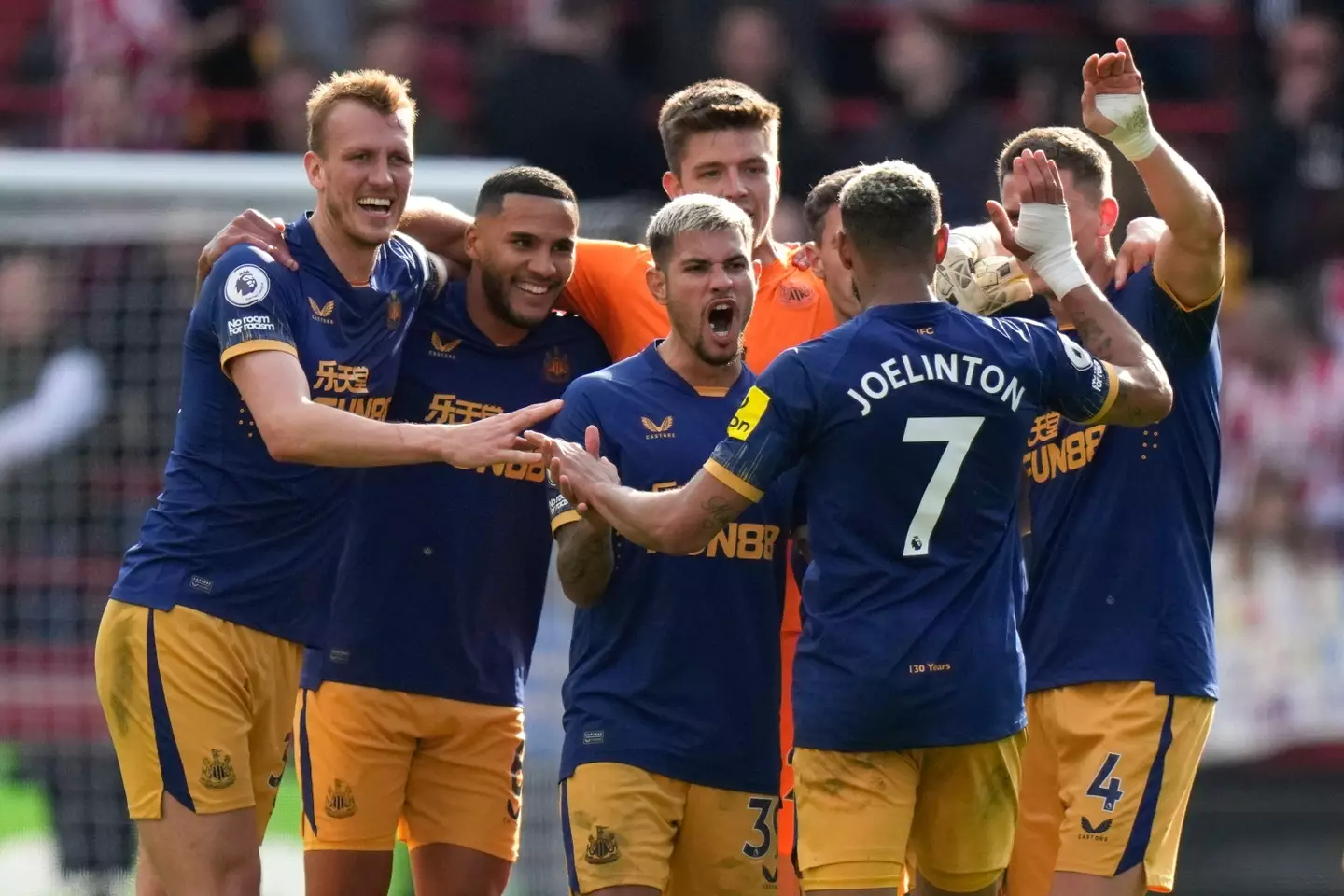 Newcastle United celebrate their victory over Brentford. Image: Alamy