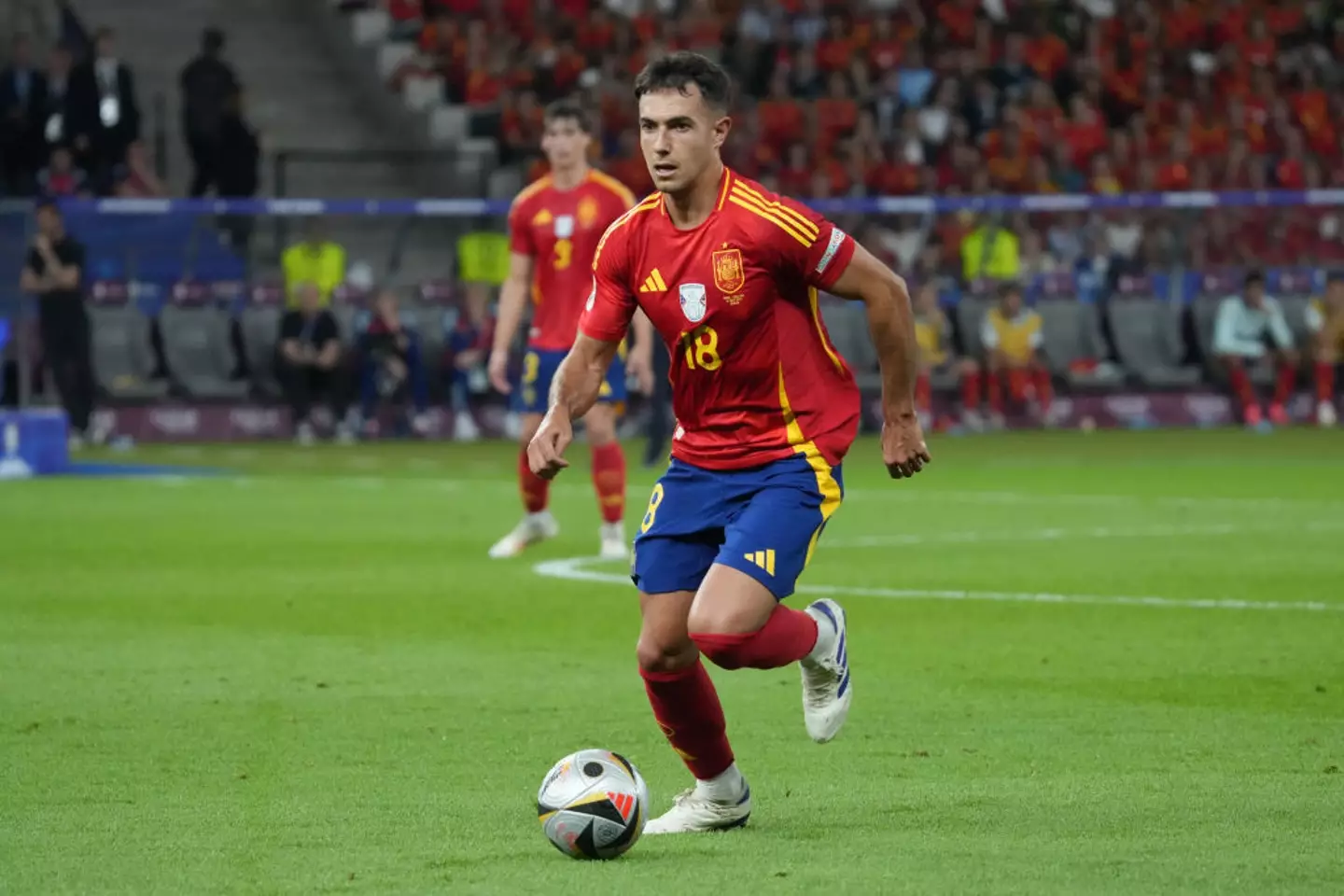 Martin Zubimendi in action for Spain during the Euro 2024 final -