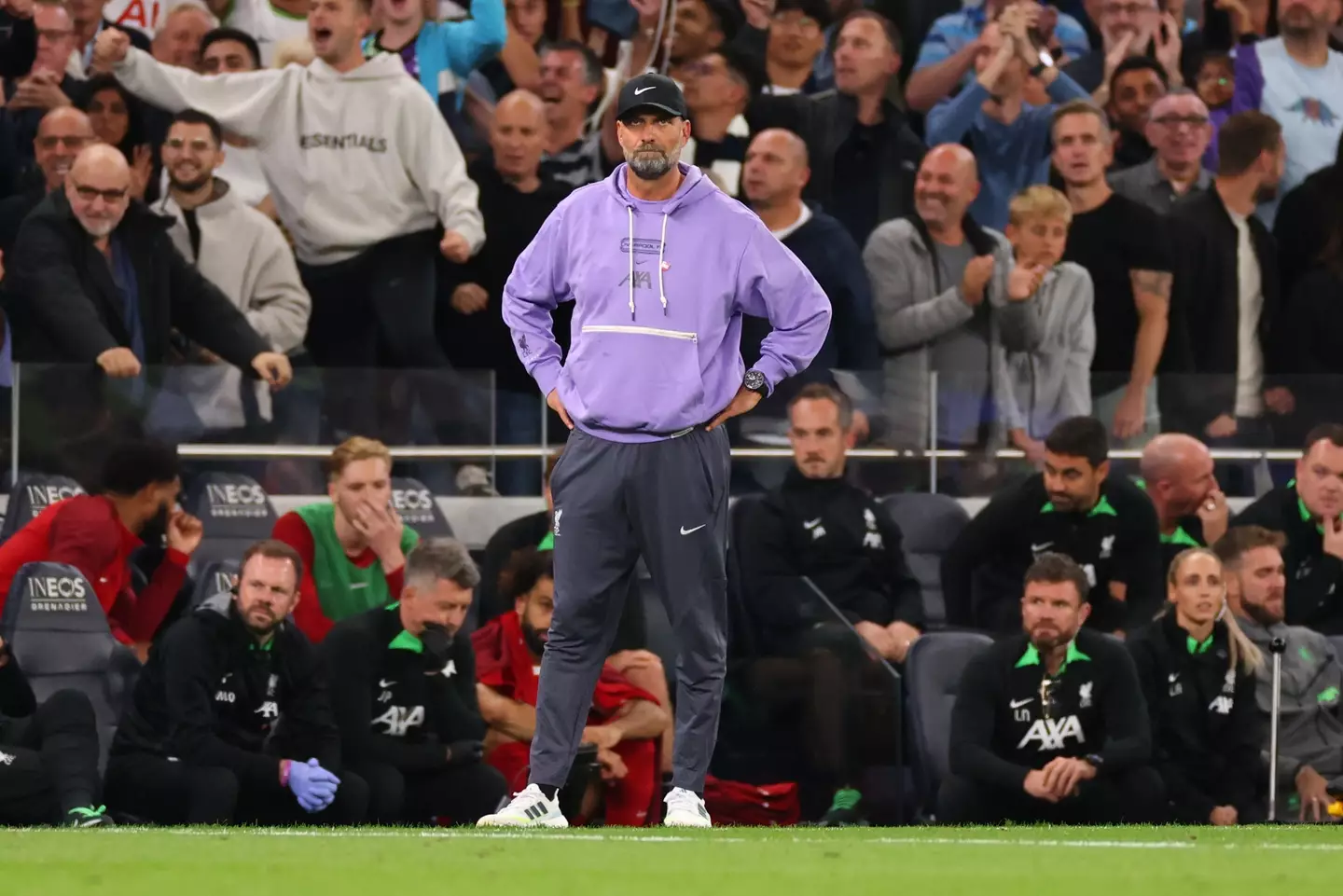 Jurgen Klopp on the touchline during Tottenham vs Liverpool. Image: Getty