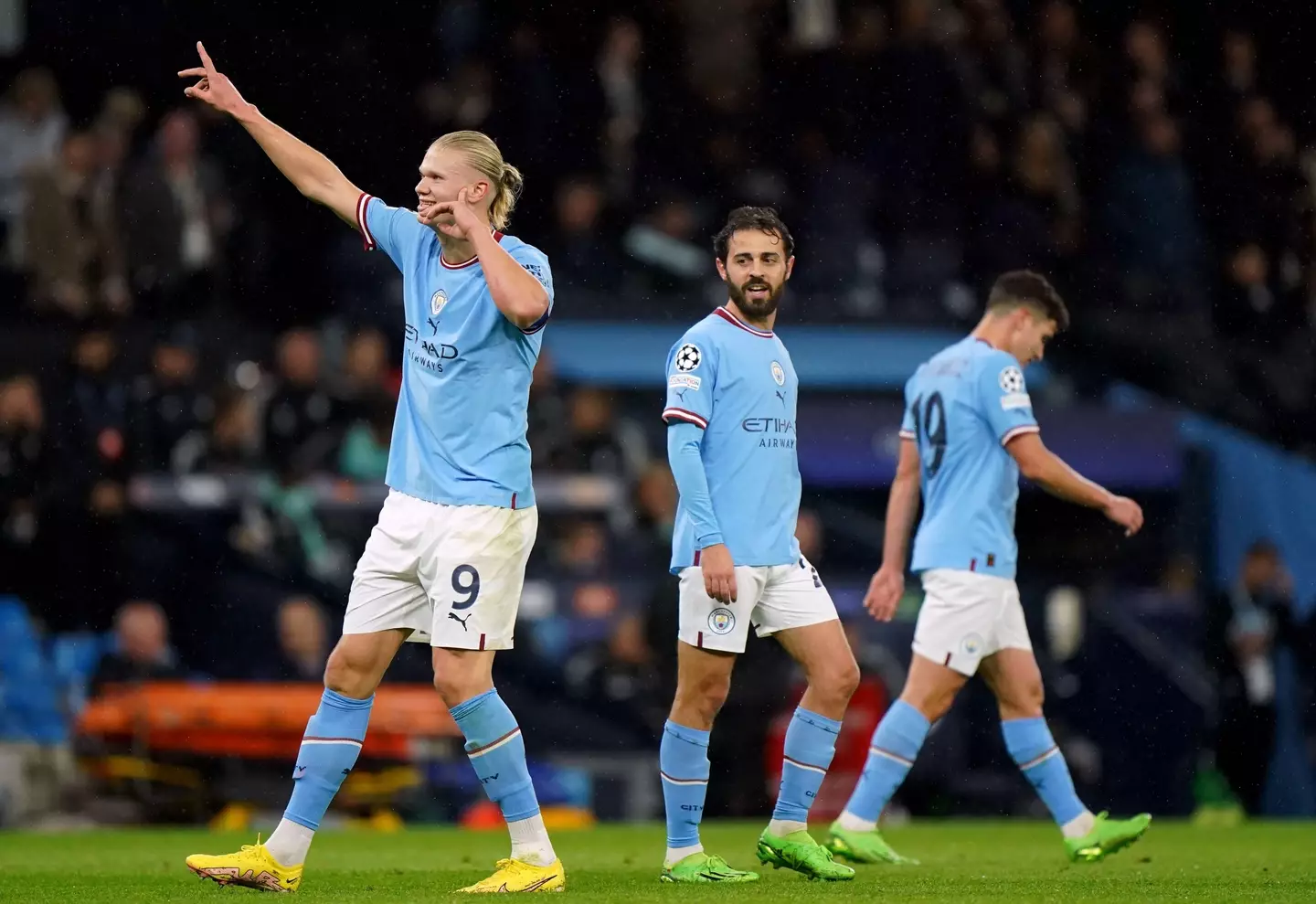 Haaland celebrating with his City teammates against Copenhagen. (Image