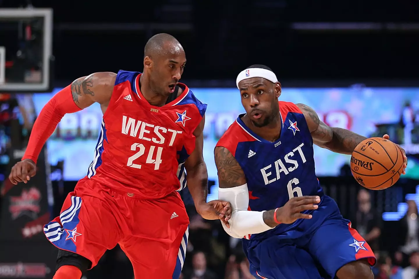 Kobe Bryant and LeBron James pictured during the 2023 NBA All-Star Game (Image: Getty)