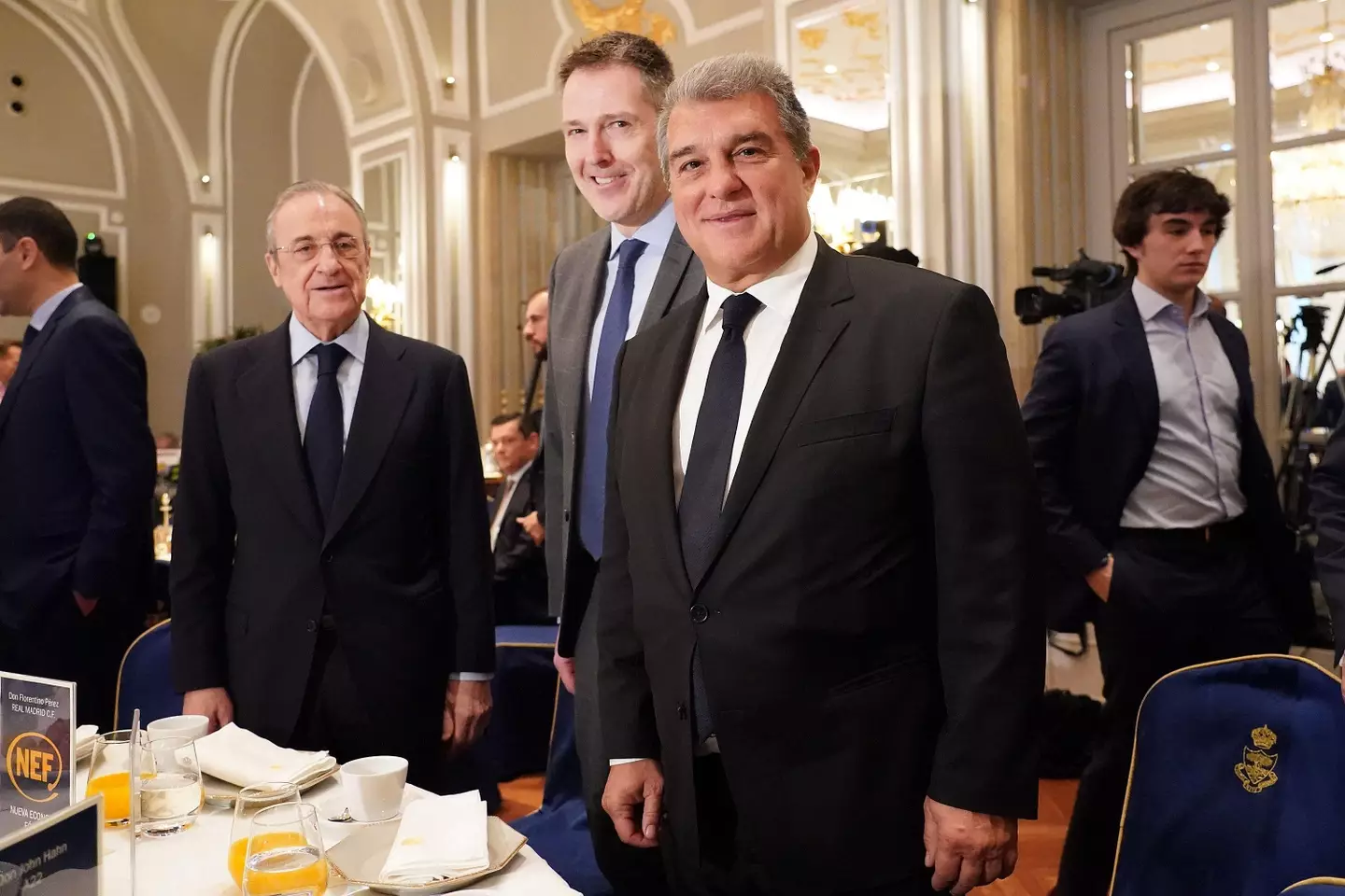Real Madrid president Florentino Perez (left), and Laporta (right) are two of only three club chiefs left in the competition. Image: Alamy