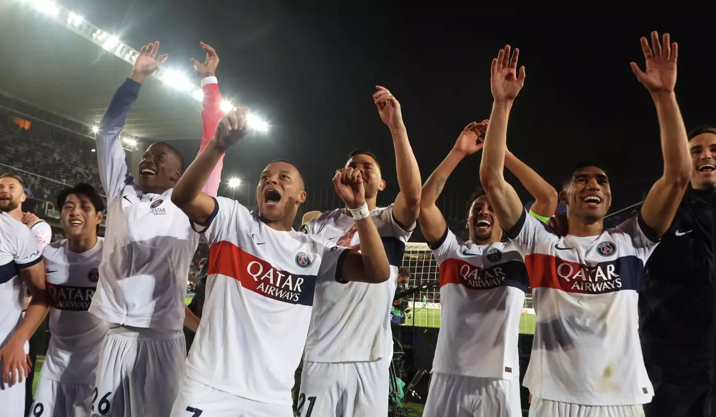 Kylian Mbappe at the centre of Paris Saint-Germain's celebrations. Image: Getty