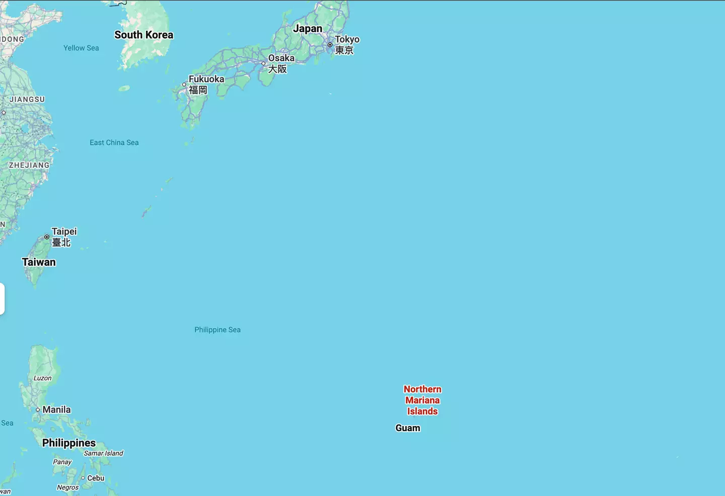 The Northern Mariana Islands are south-east of Japan (Image: Google Maps)