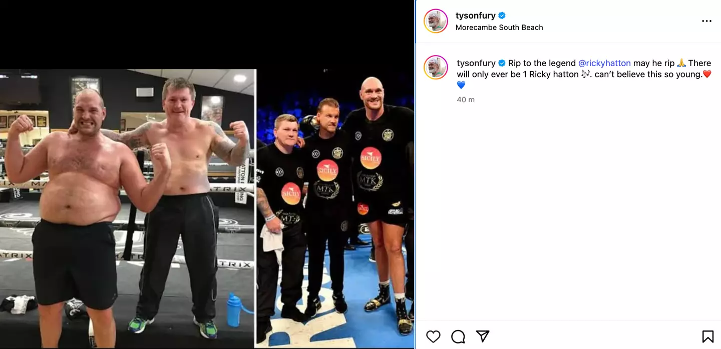 Tyson Fury pays tribute to Ricky Hatton. Image credit: Instagram/tysonfury