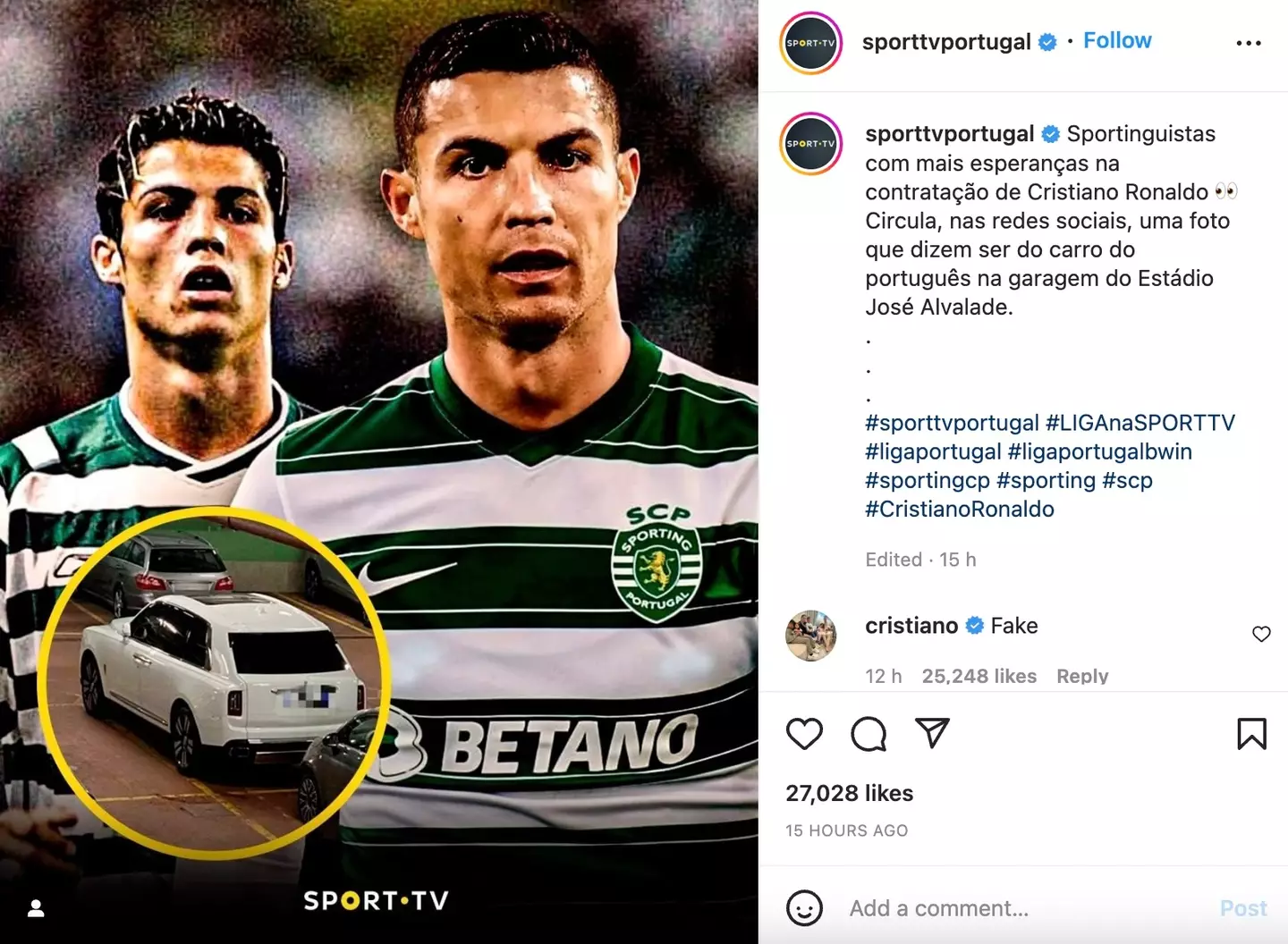 Ronaldo has rubbished reports linking him with a return to Sporting (Image: Instagram/Sport TV Portugal)