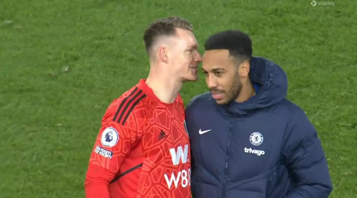 Leno and Aubameyang at full-time. (Image