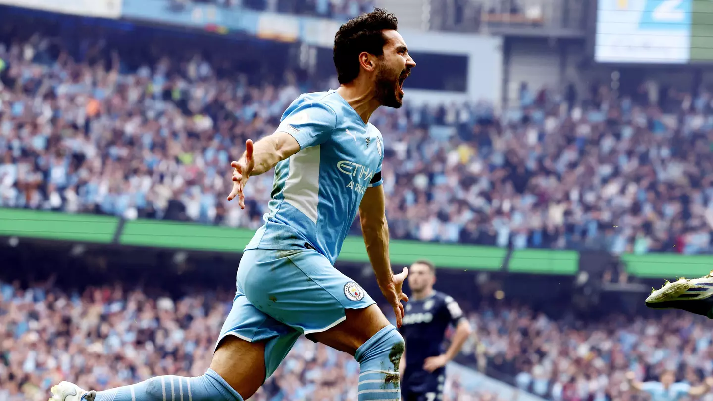 Gundogan celebrates his winner and there was no news to dampen his mood. Image: PA Images