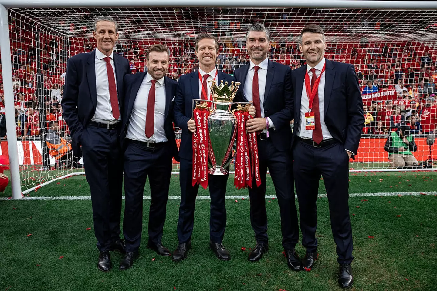 Richard Hughes (second from right) with the Premier League trophy (Credit:Getty)