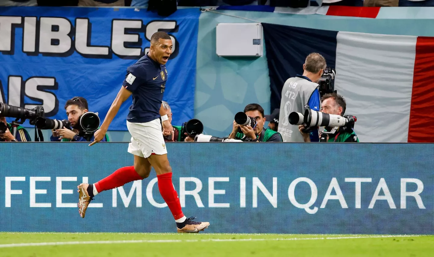 Mbappe celebrates his goal. Image: Alamy