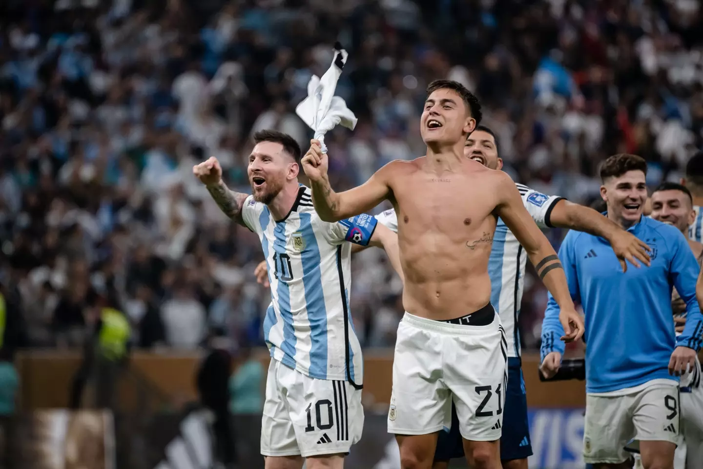 Paulo Dybala and Lionel Messi celebrate Argentina's World Cup success (Image: Getty)