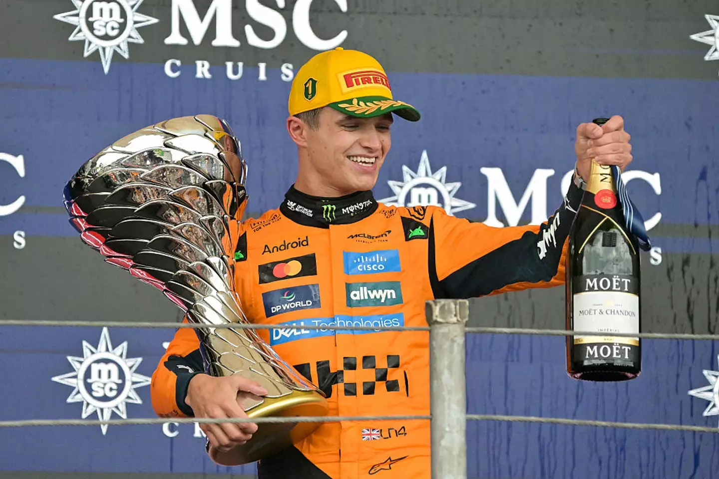 Lando Norris won the Brazilian Grand Prix. (Image: NELSON ALMEIDA/AFP via Getty Images)