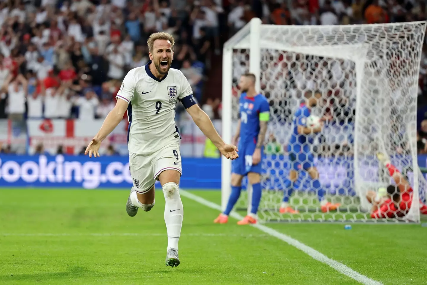 Harry Kane scores against Slovakia in extra-time. Image: Getty