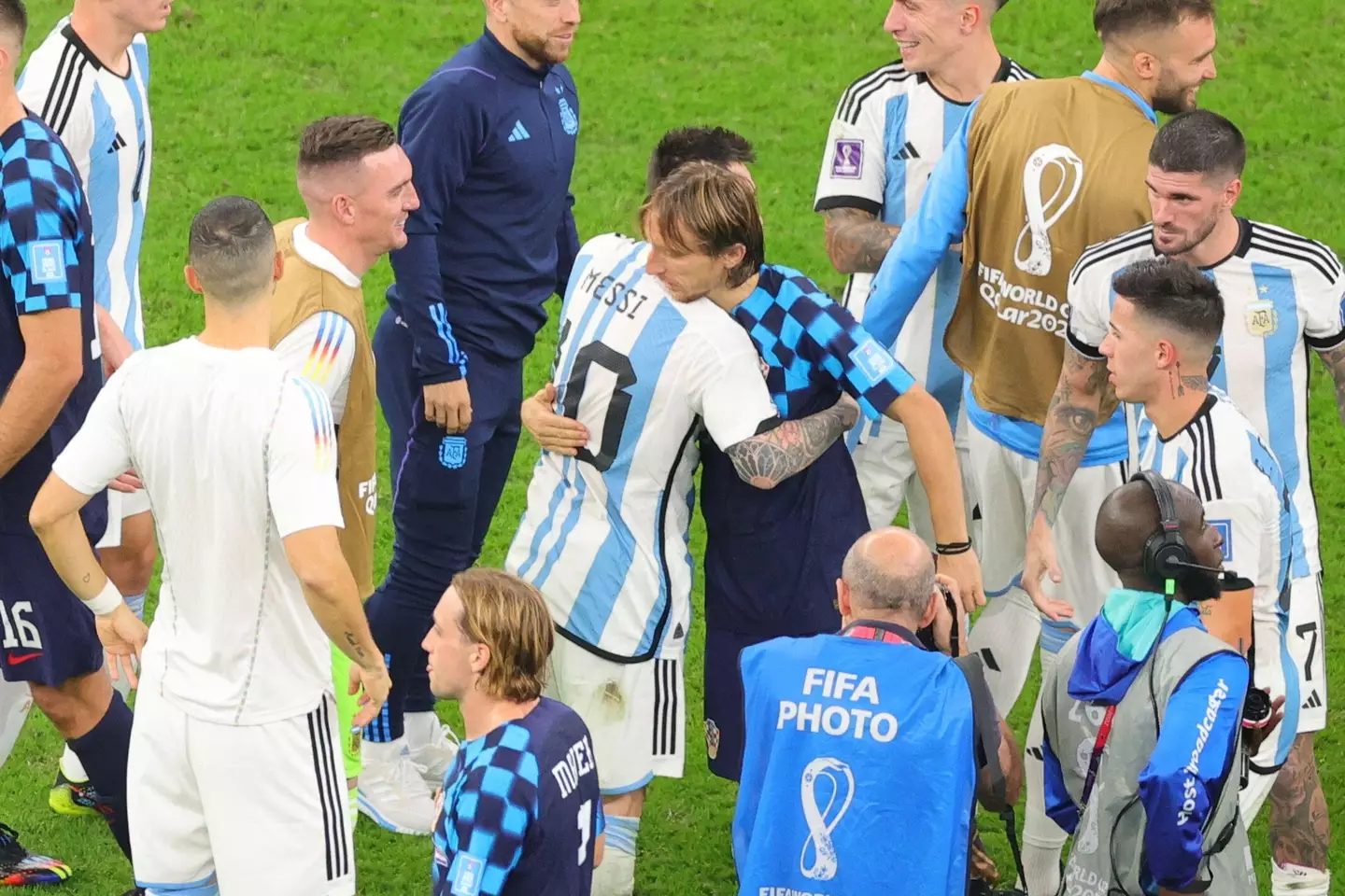 The two warriors, Messi and Modric, whose career paths have often crossed, show respect after the game. Image: Alamy