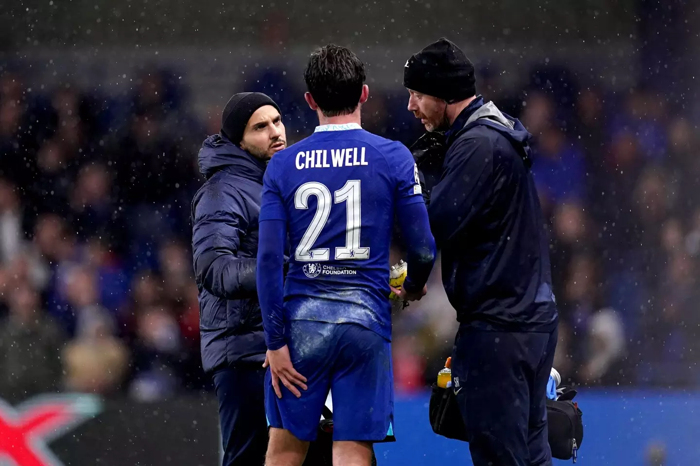 Chelsea's Ben Chilwell before going off injured during the UEFA Champions League Group E match at Stamford Bridge. (Alamy)
