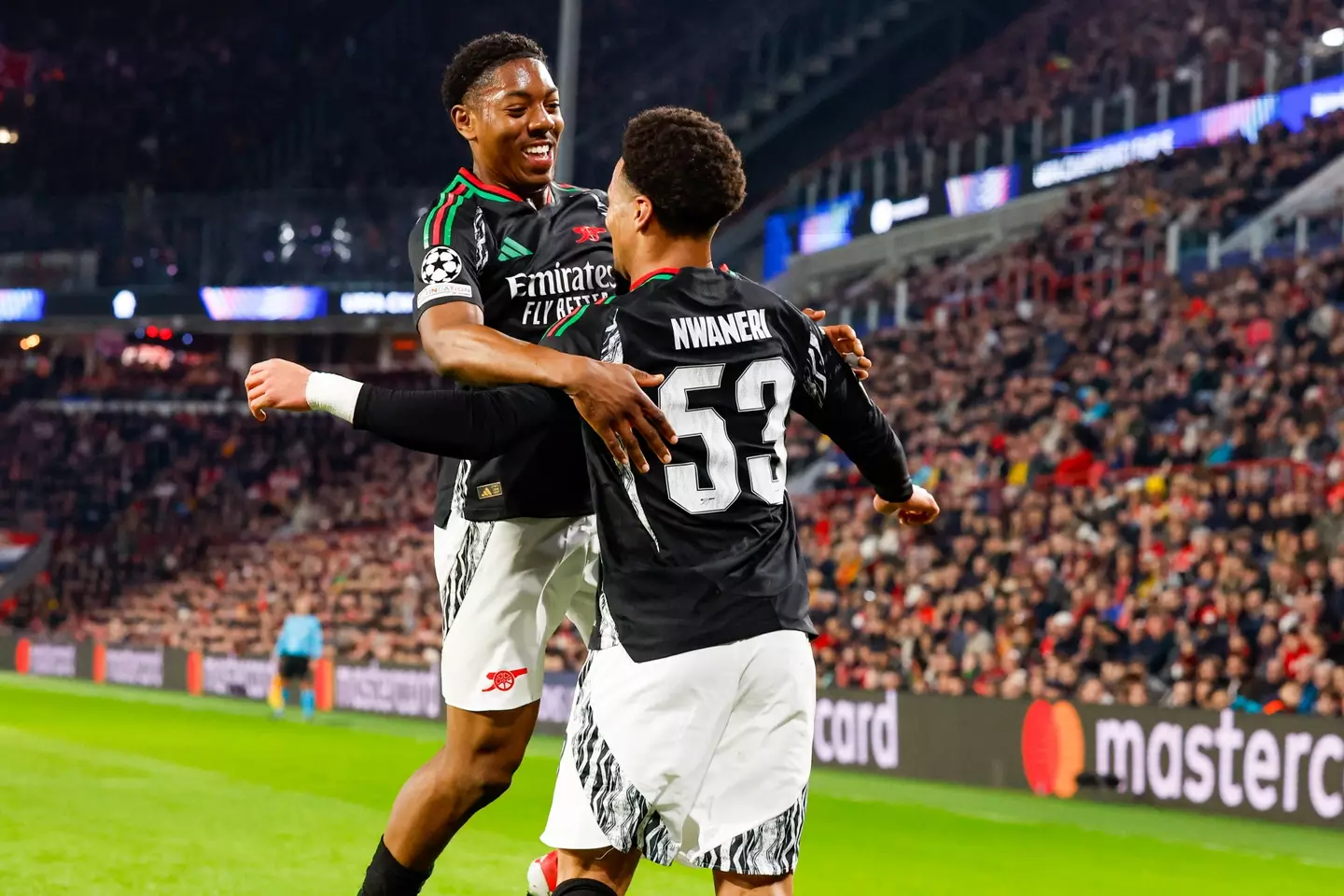 Ethan Nwaneri and Myles Lewis-Skelly are getting closer to the senior England squad. Image: Getty