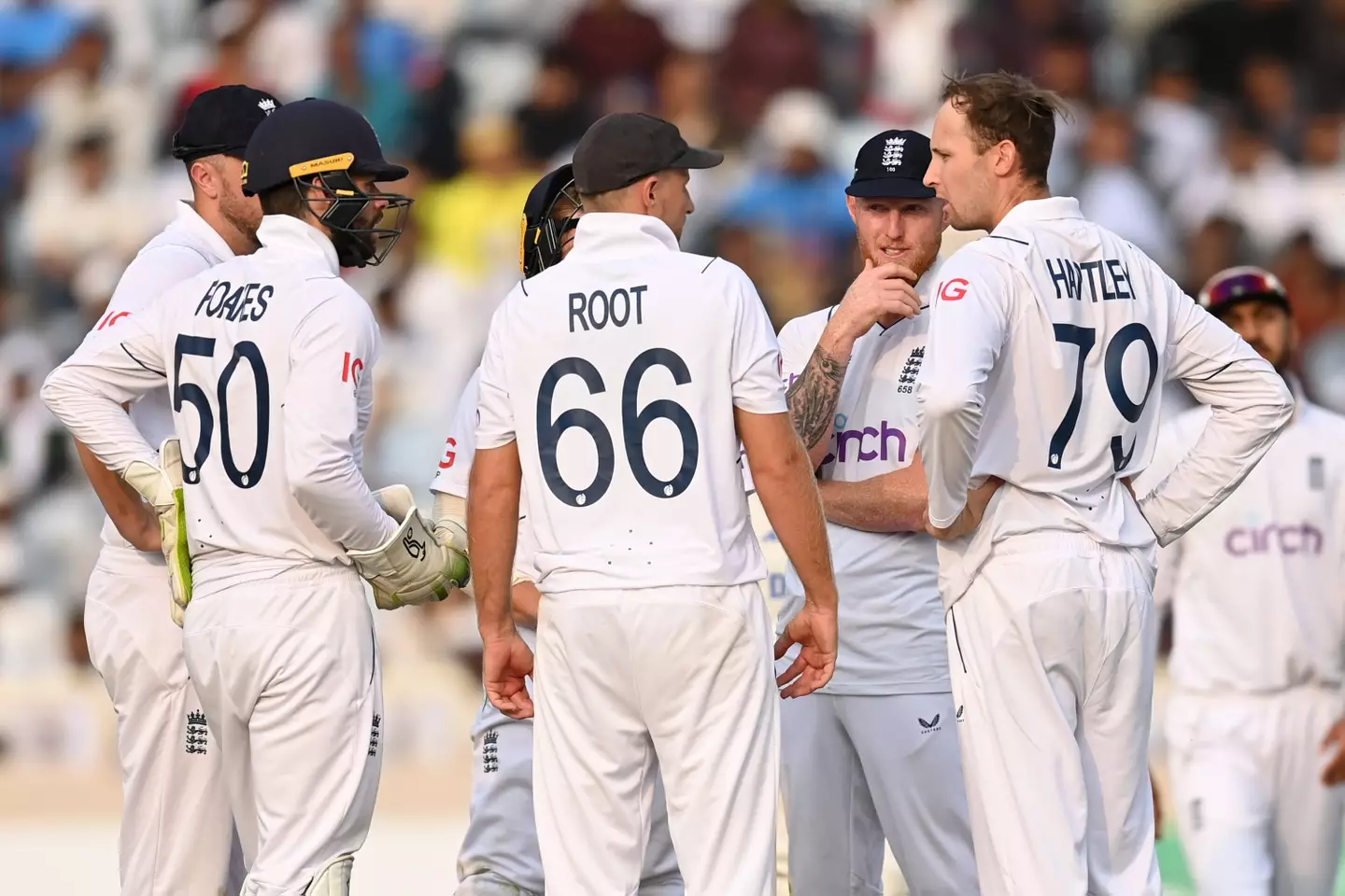 The England team during a test match against India. Image: Getty