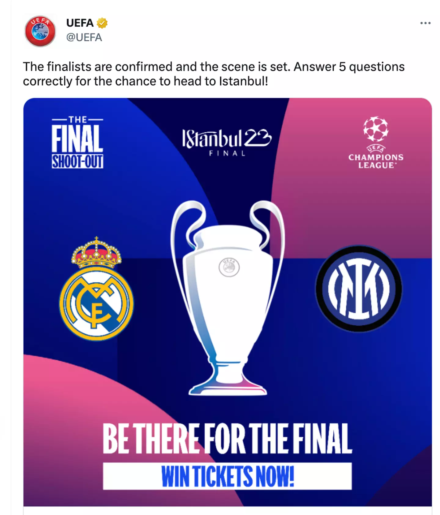 UEFA's now deleted tweet. Image credit: UEFA/Twitter