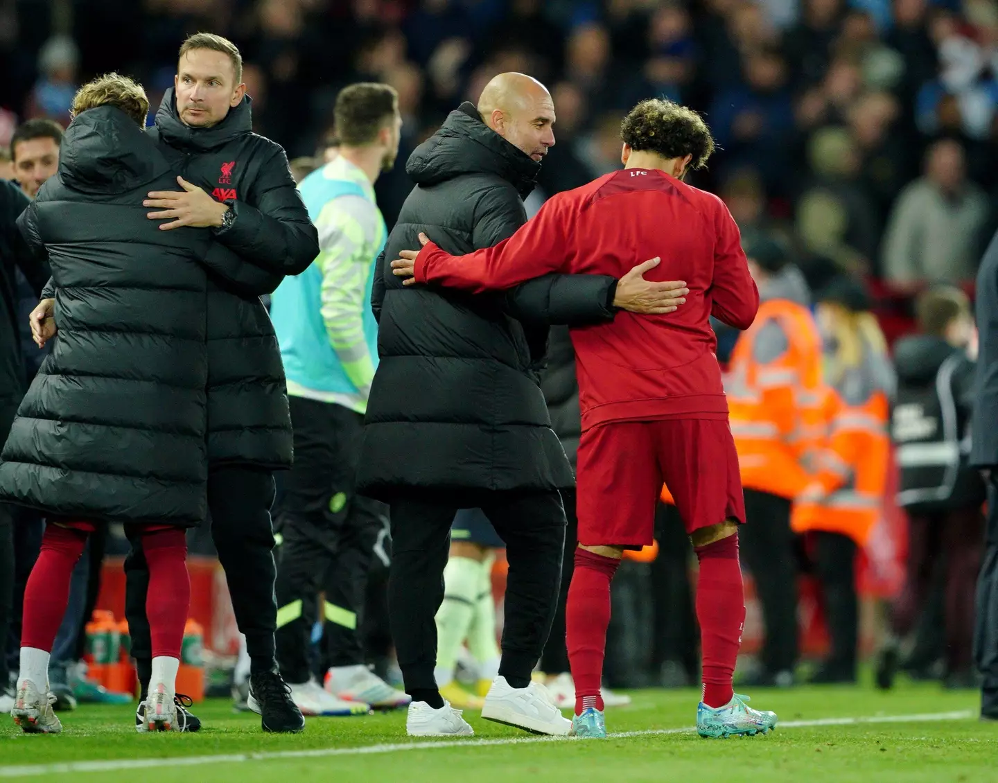Guardiola and Salah spoke to each other after the match (Image: Alamy)