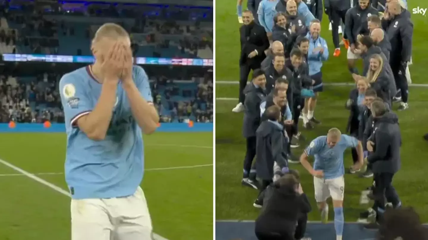 Erling Haaland receives guard of honour from Man City players and coaching staff after breaking Premier League record