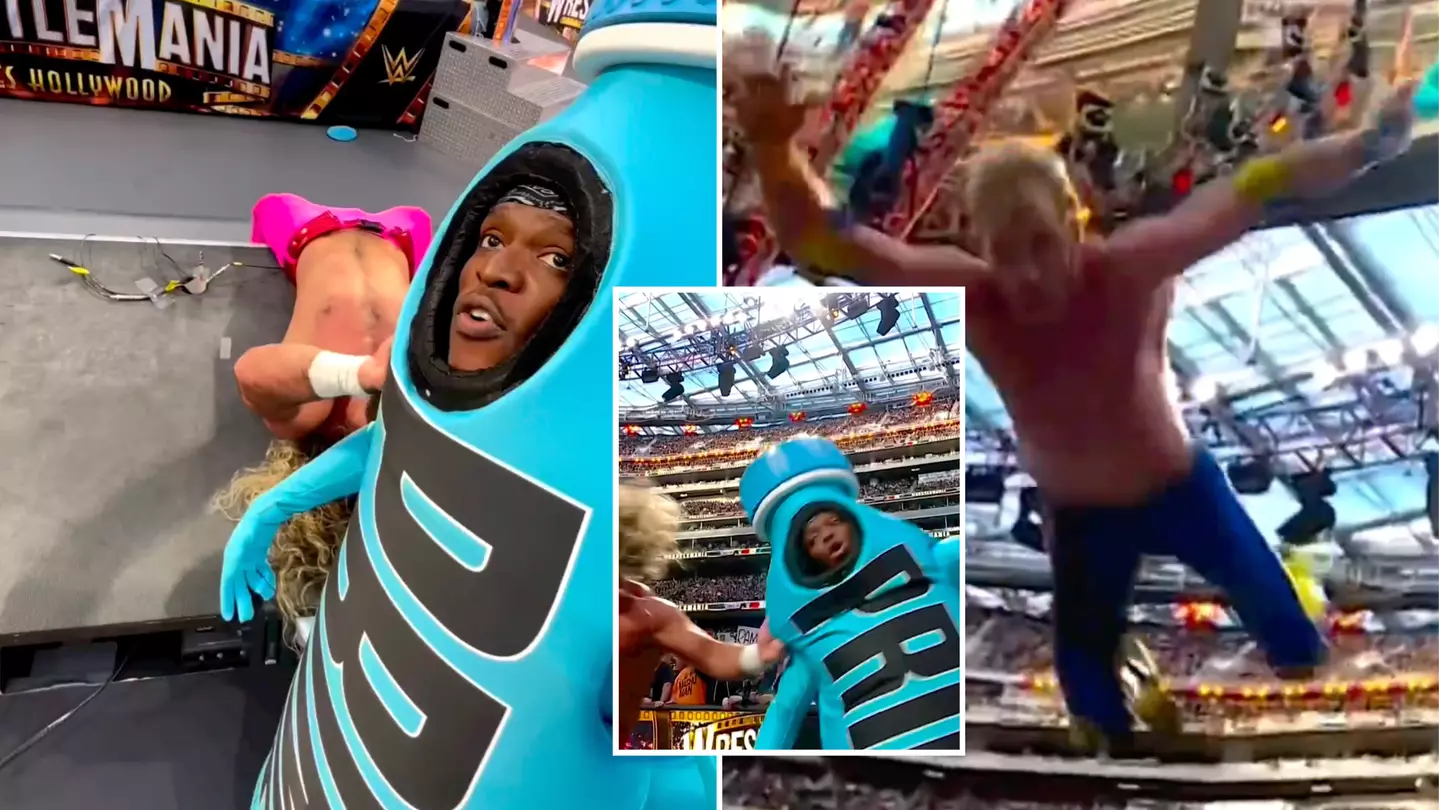 Footage emerges from KSI's phone of him taking Logan Paul's insane frog splash at WrestleMania 39