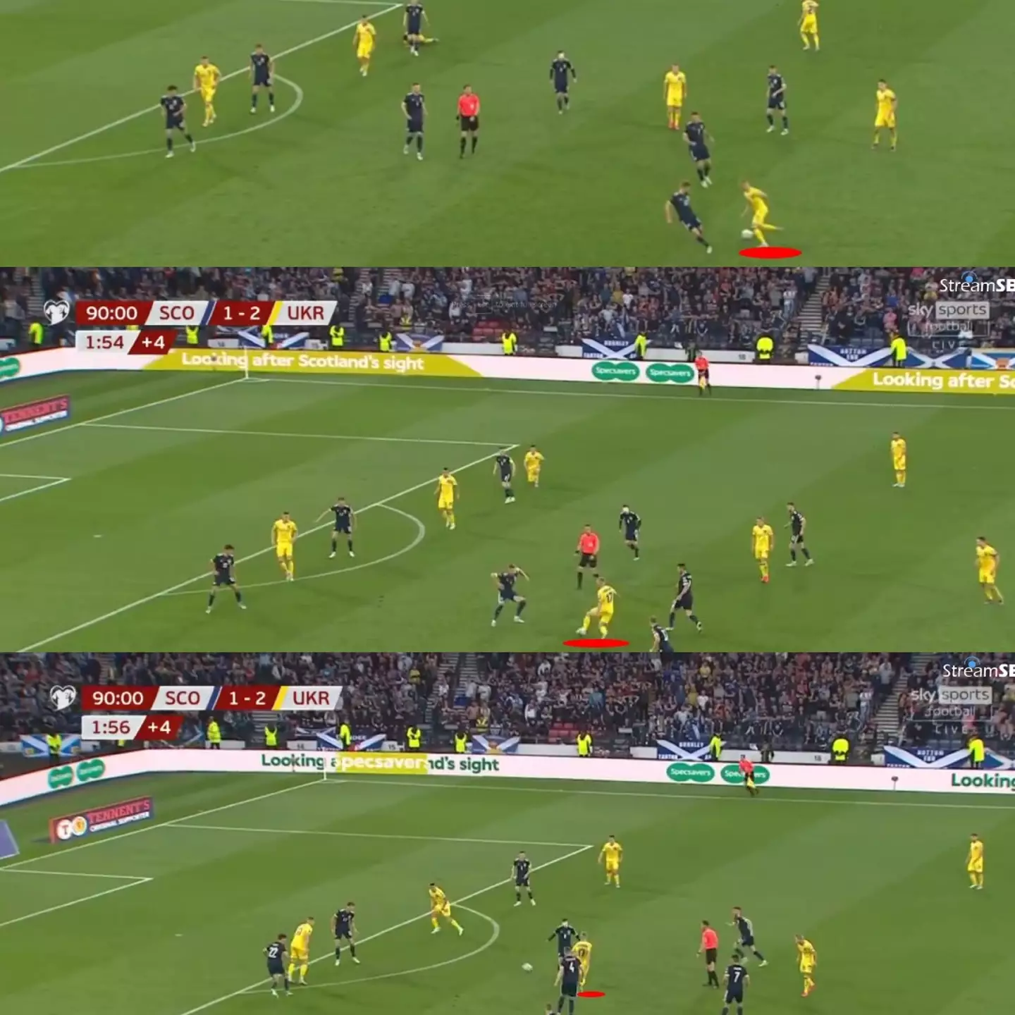 Zinchenko beats two men before laying it into his teammate.