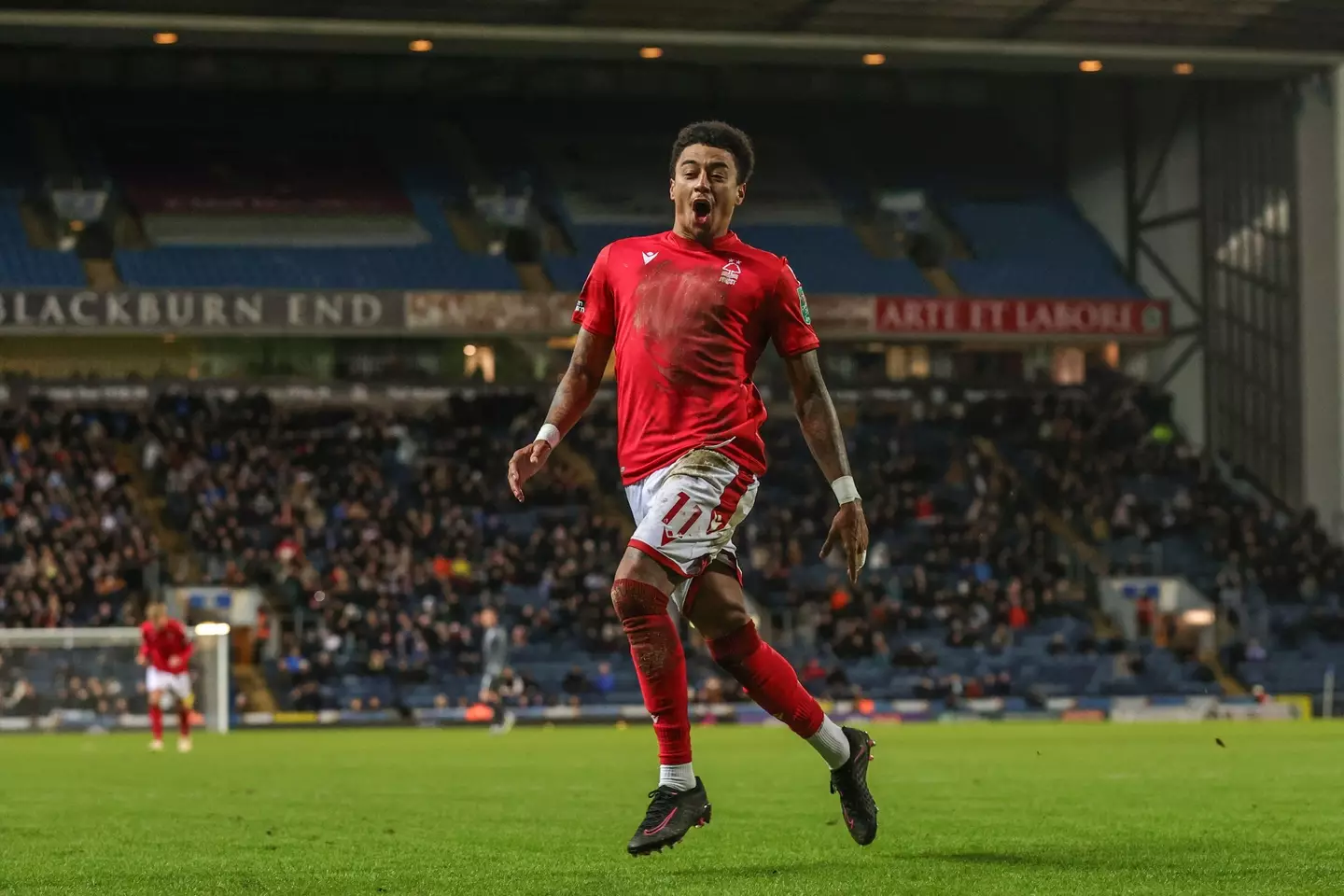 Lingard celebrates one of his two goals for Forest, both coming in the Carabao Cup. Image: Alamy