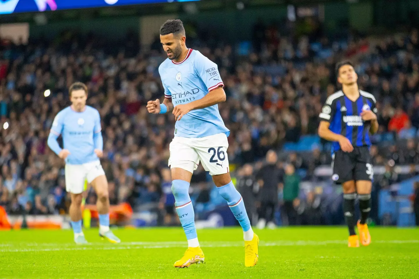 Riyad Mahrez in action for Manchester City.