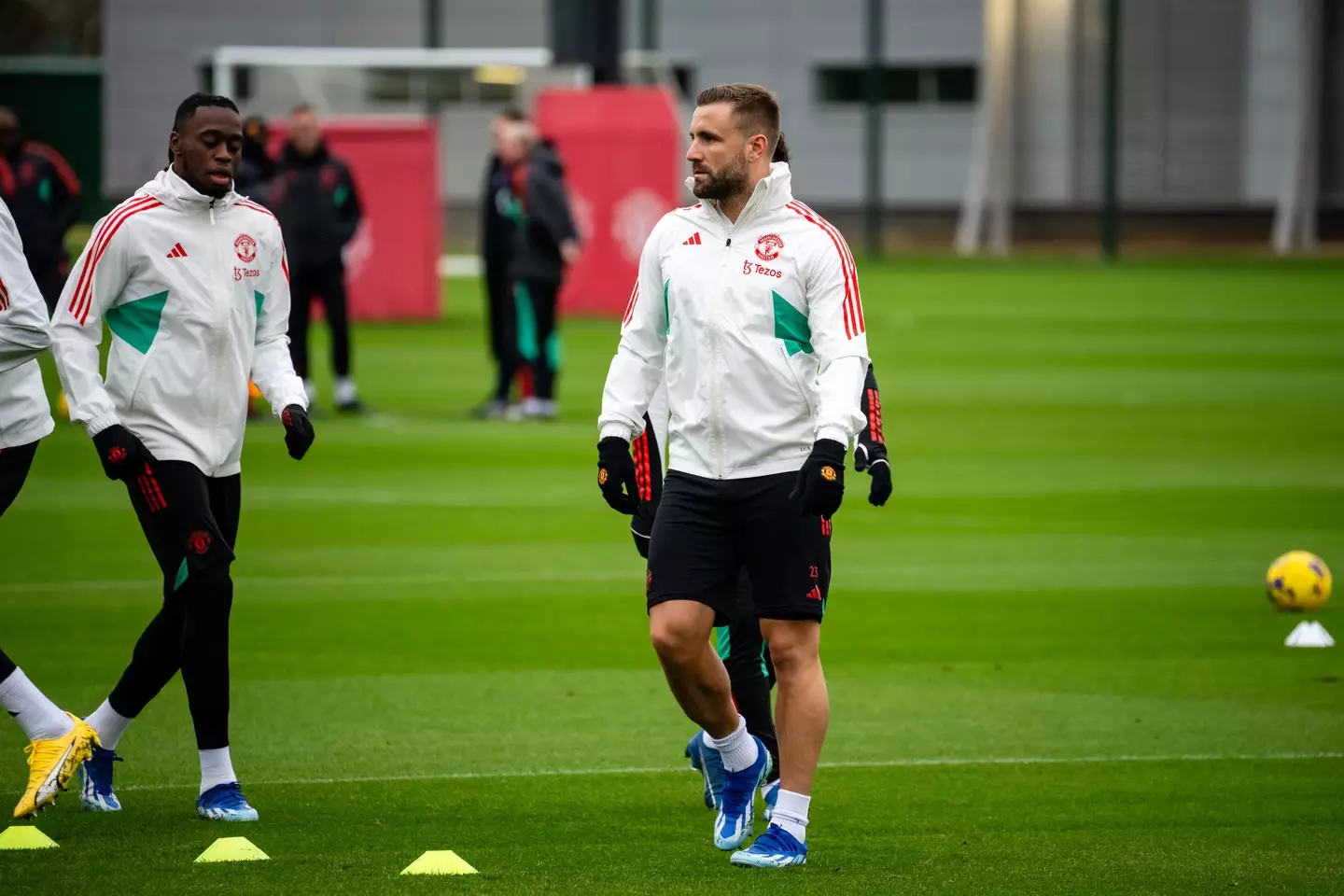 Luke Shaw in Manchester United training. Image: Getty 