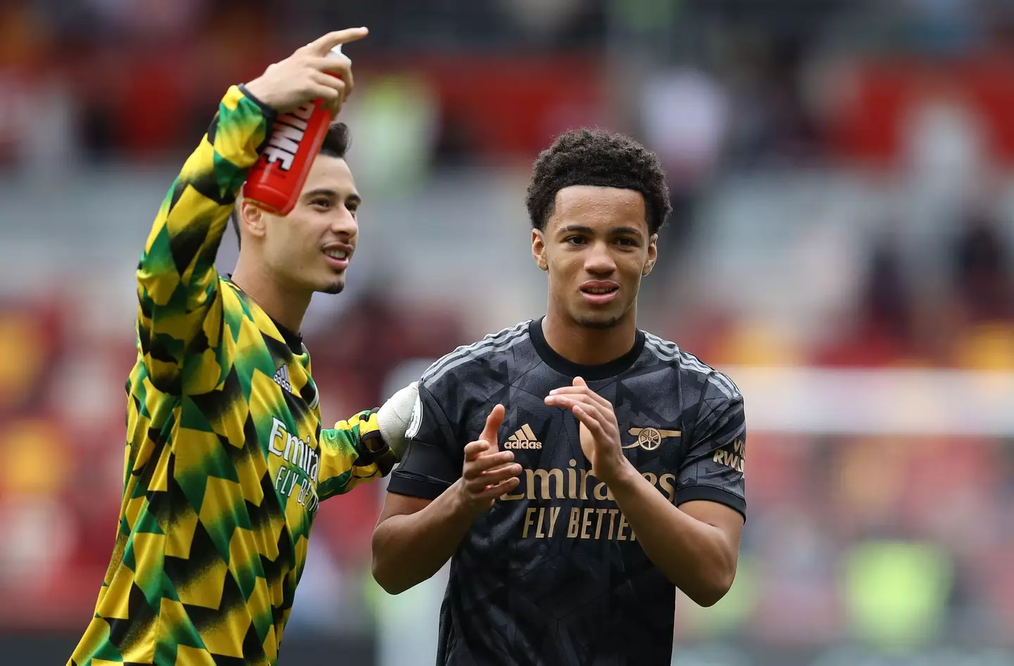 Nwaneri encouraged by Gabrielle Martinelli after the game. Image: Alamy