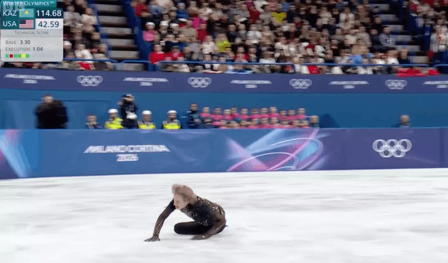Malinin slipped and fell early in his routine (Image: BBC Sport / IOC)
