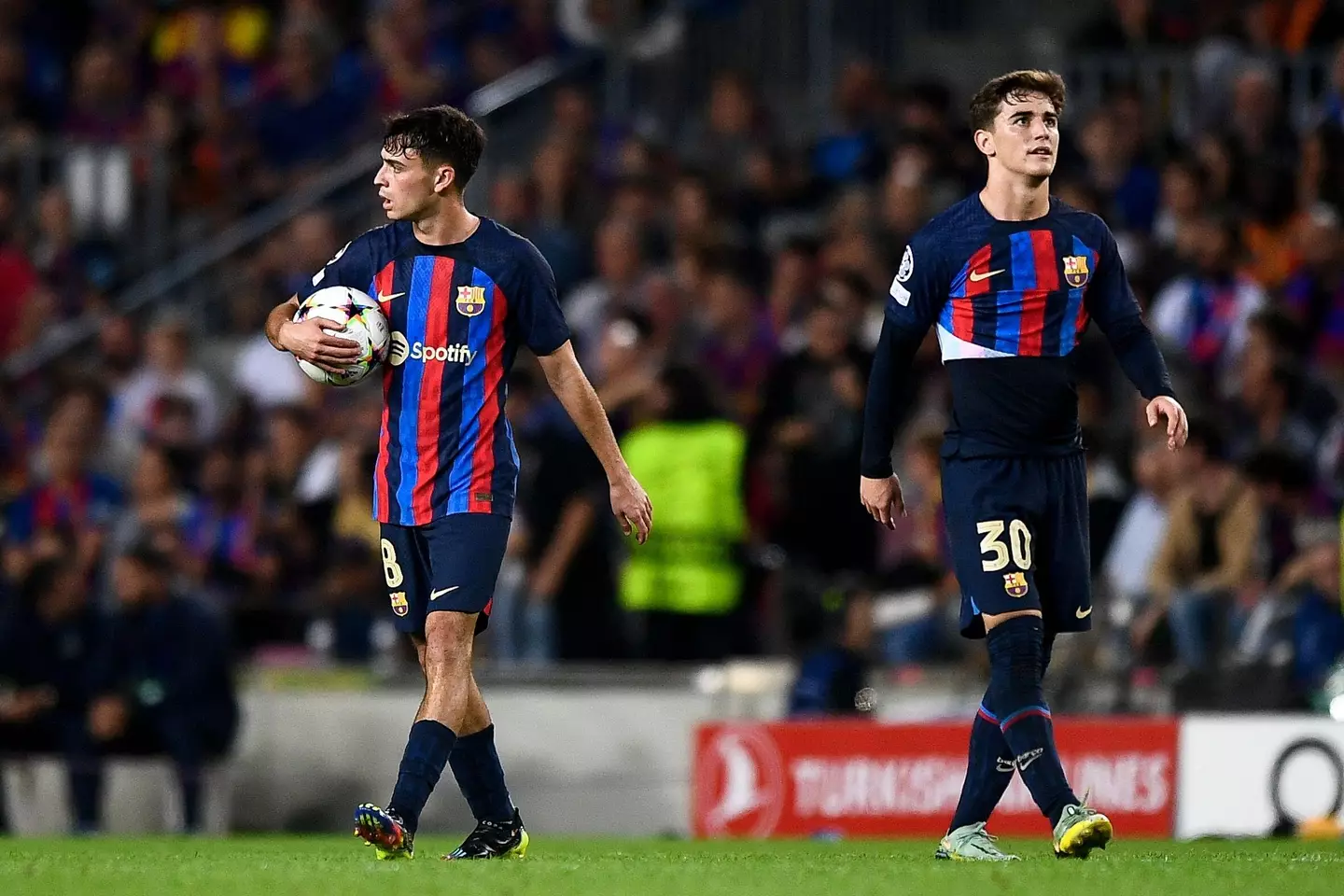 Pedri and Gavi during Barcelona's Champions League clash against Inter Milan. Image: Alamy 