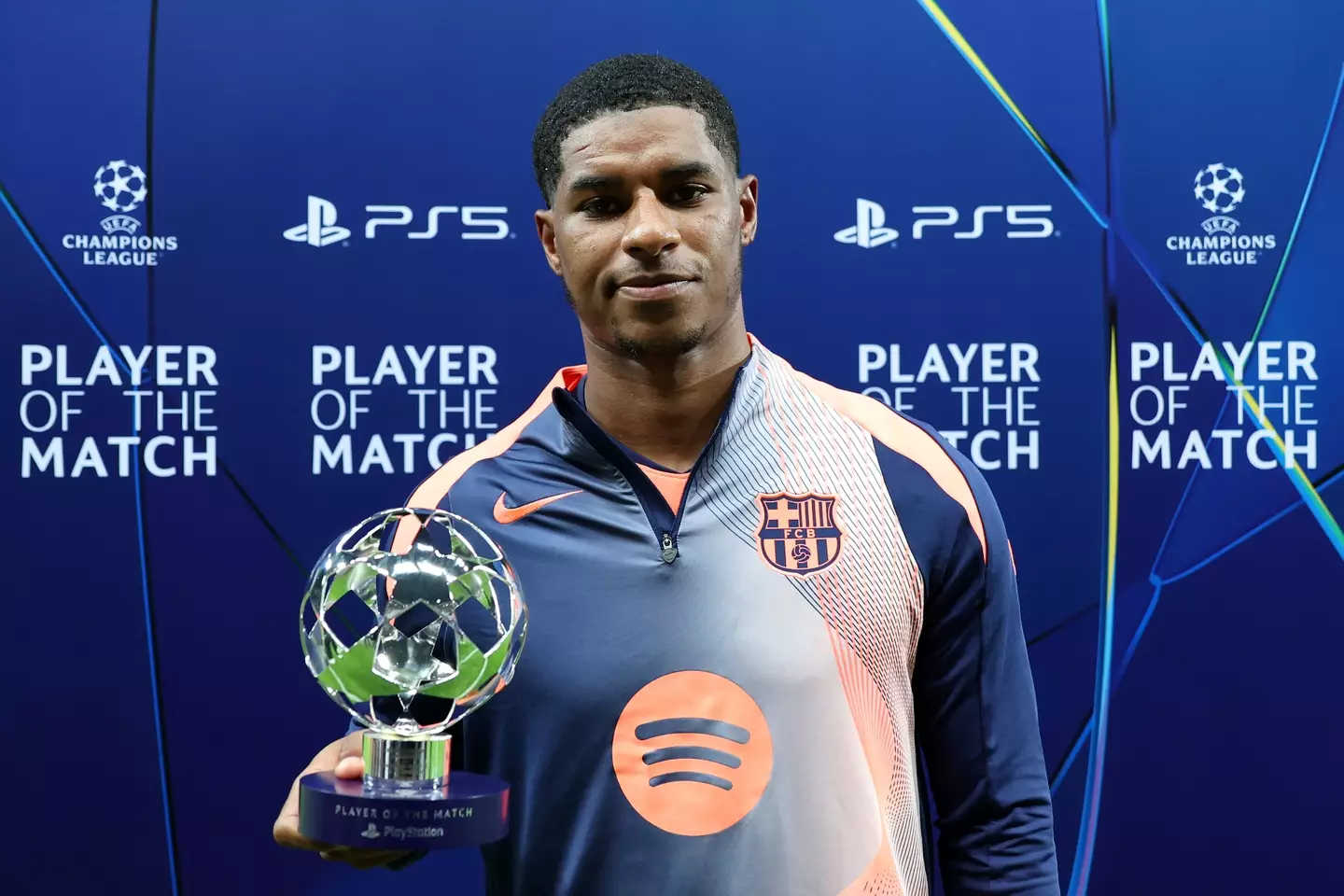 Marcus Rashford with the Player of the Match award. Image: Michael Regan - UEFA / Contributor via Getty