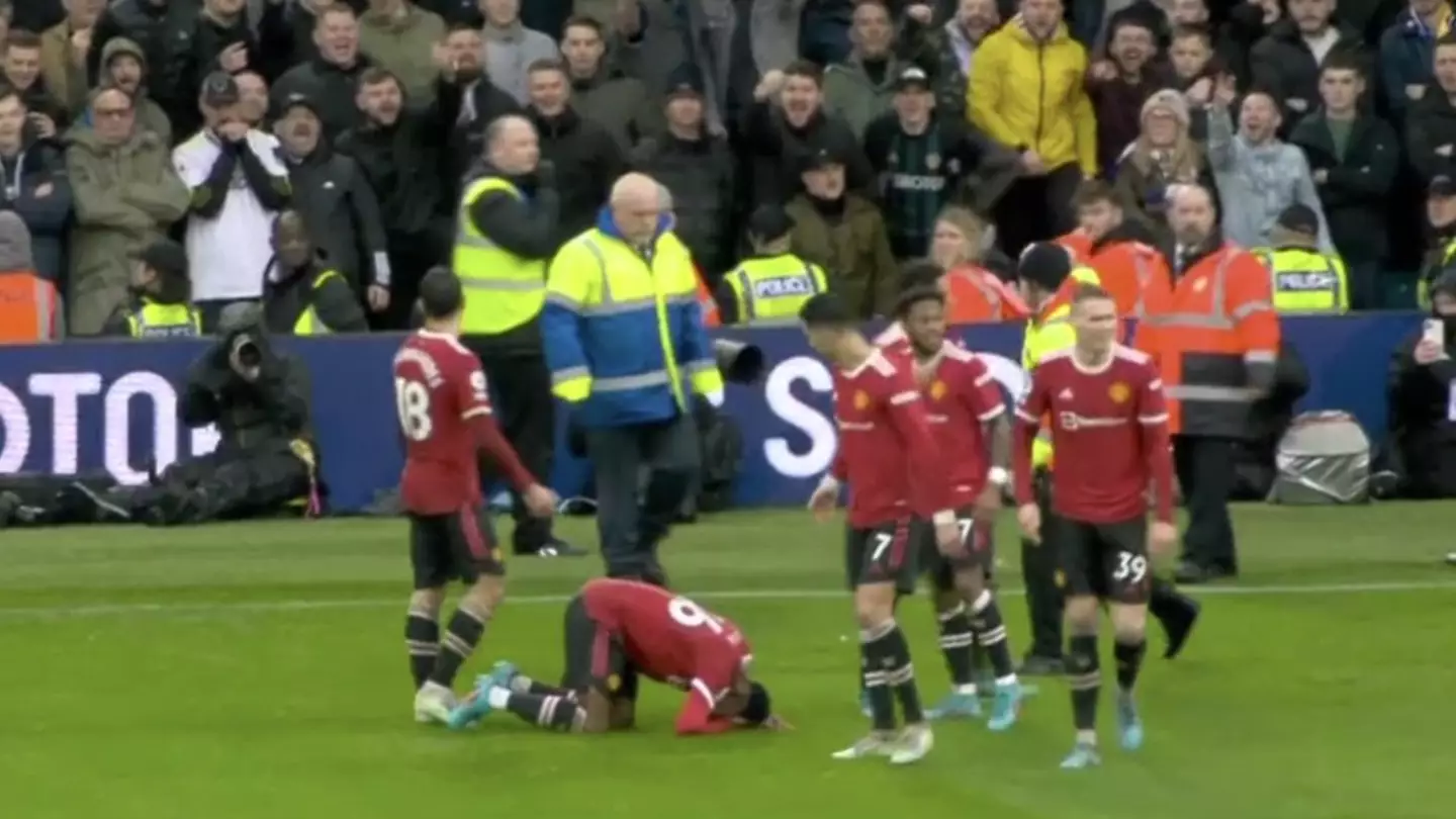 Anthony Elanga Hit By Object Celebrating Manchester United Goal