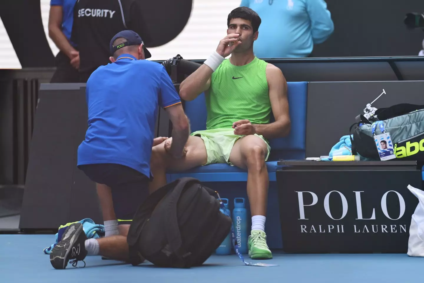 Carlos Alcaraz was treated during his match against Alexander Zverev. Image: Getty