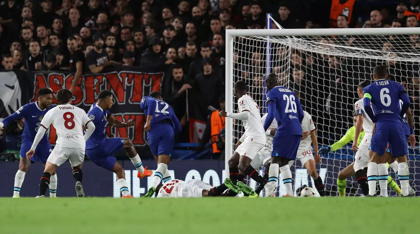 Wesley Fofana of Chelsea scores the opening goal during the UEFA Champions League match at Stamford Bridge, London (Sportimage / Alamy Stock Photo)