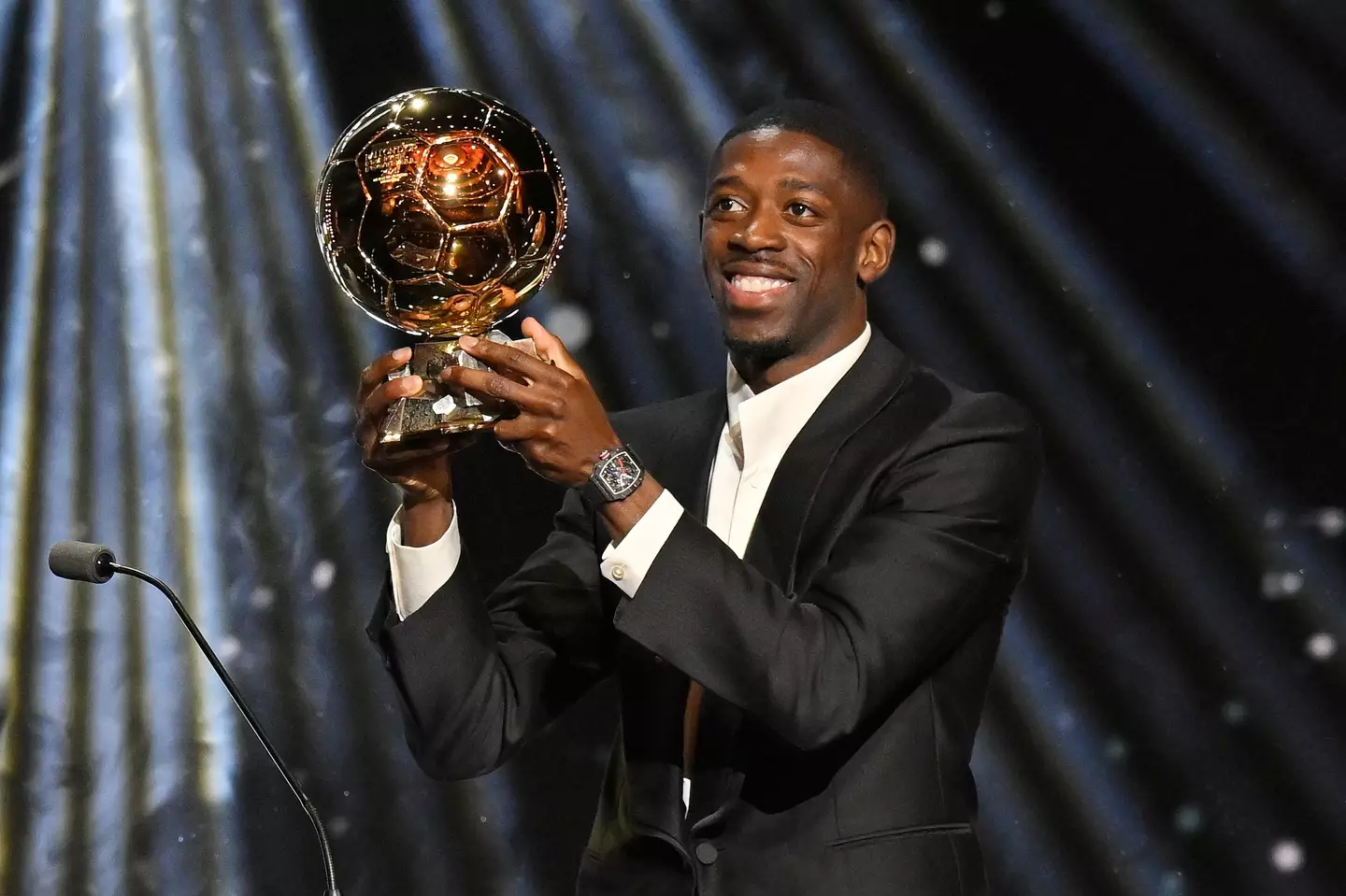 Ousmane Dembele poses with the Men’s Ballon d’Or trophy (Image: Getty)