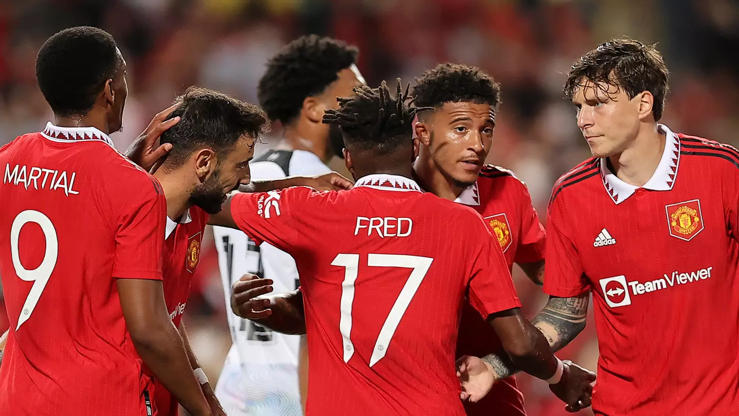 Manchester United celebrate Fred's goal against Liverpool in pre-season. (Man Utd)