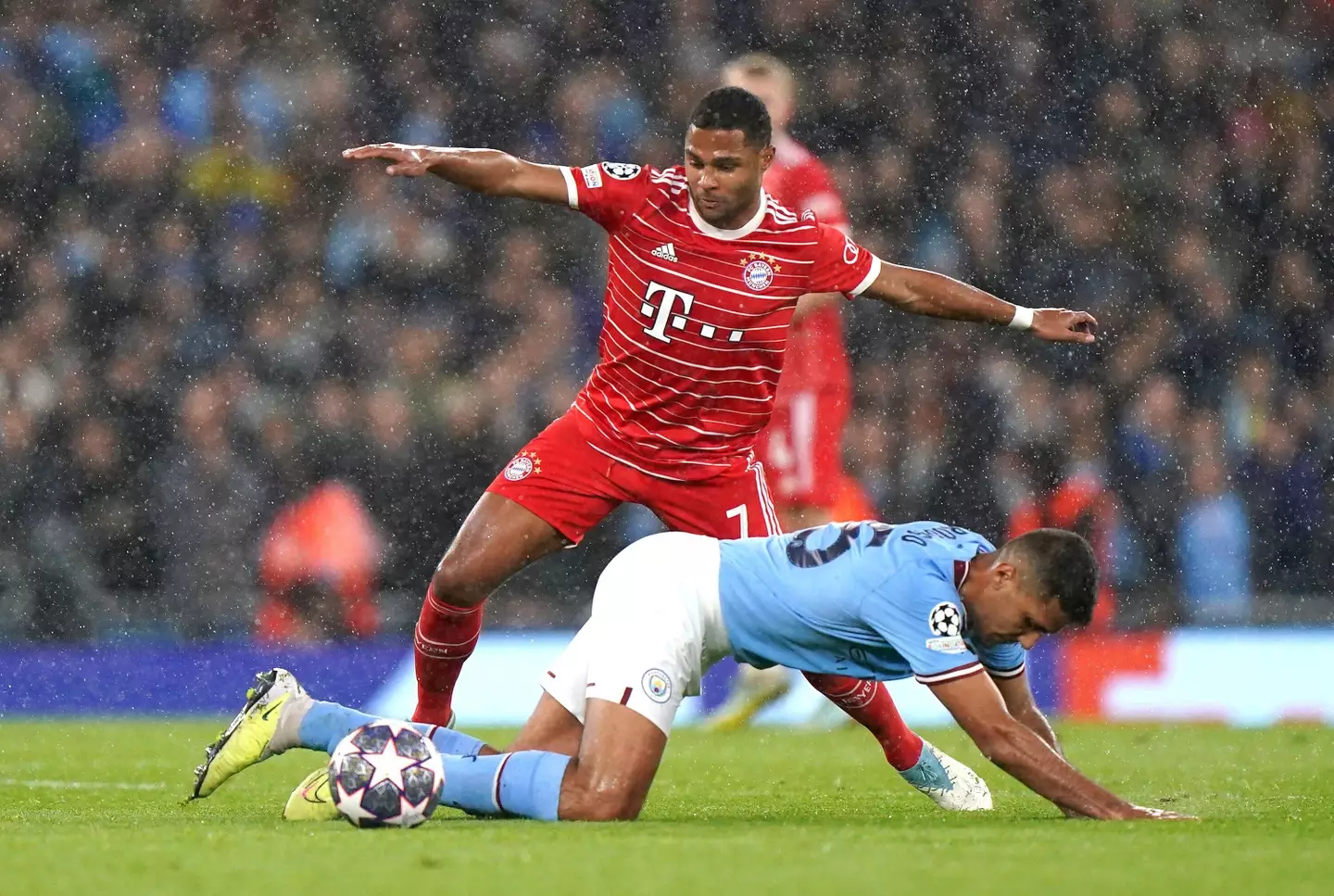 Bayern Munich's Serge Gnabry in action during the Champions League quarter-final first leg against Manchester City (